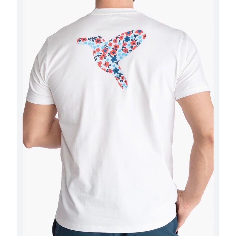 Birddogs White Tee with Floral Bird Graphic birddogs blue flower white tee xl